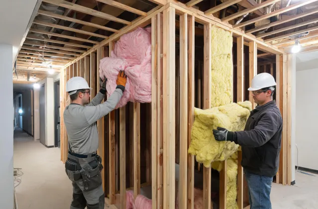 Multifamily corridor demising wall insulation install