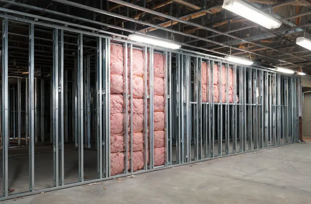 Commercial steel stud wall with cavity insulation