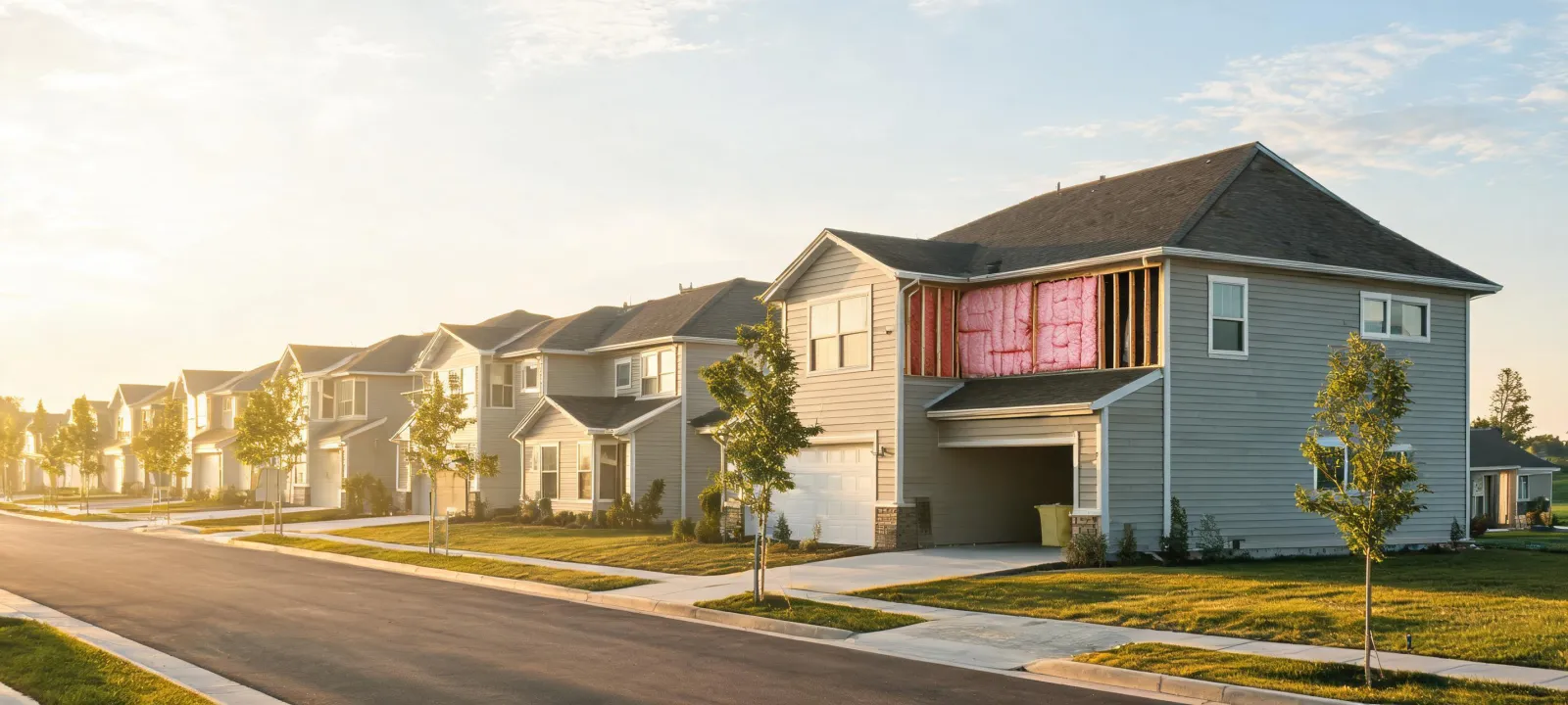 Completed residential community with Knauf Insulation installations behind finished walls
